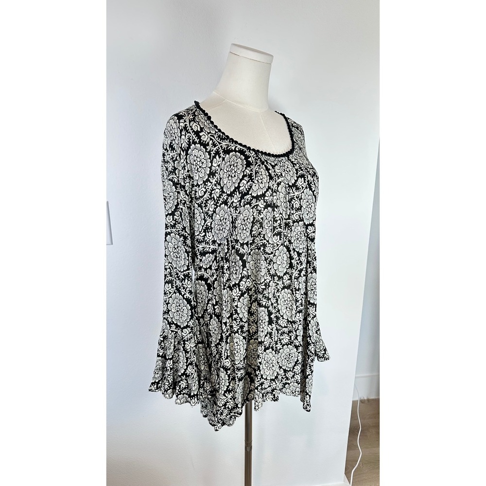 Ivy Jane Floral Peasant Tunic Women S Black Boho Bell Sleeve Top